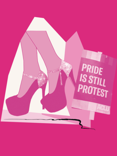 High heels and protest sign