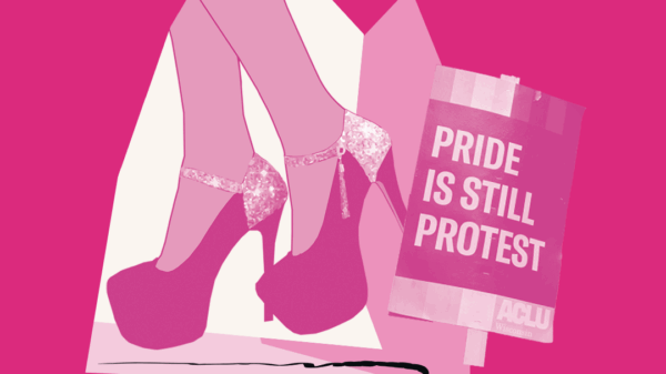High heels and protest sign