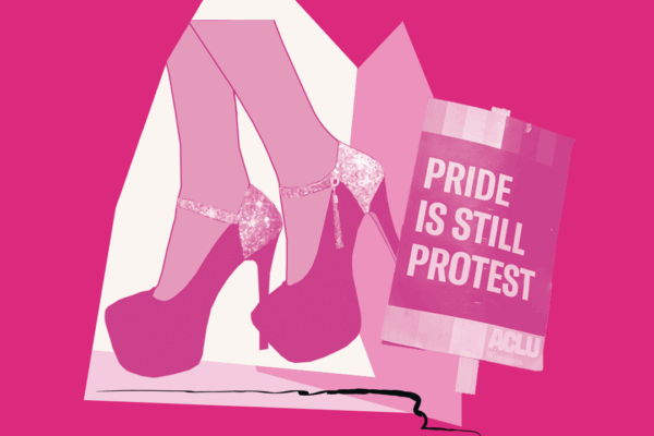 High heels and protest sign