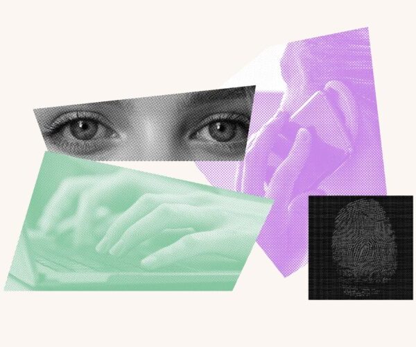 Collage of images of eyes, telephones, and computers