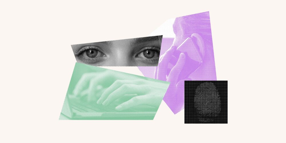 Collage of images of eyes, telephones, and computers