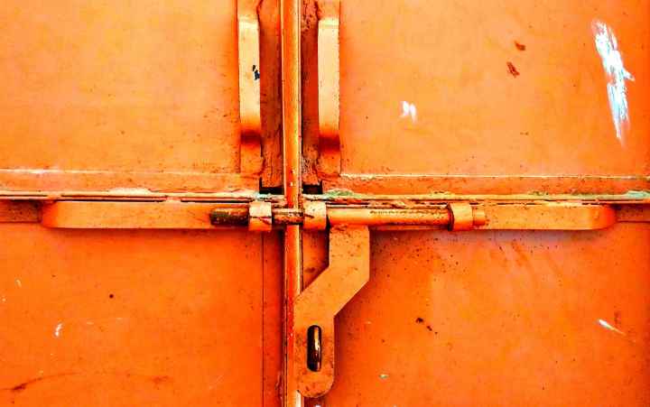 Orange door with lock