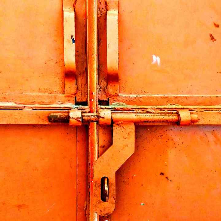 Orange door with lock